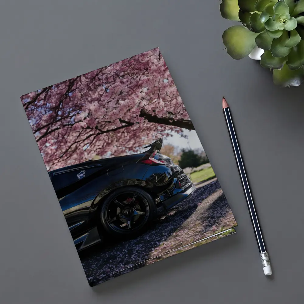 Black Honda Civic Under Cherry Blossom Tree – Notebooks