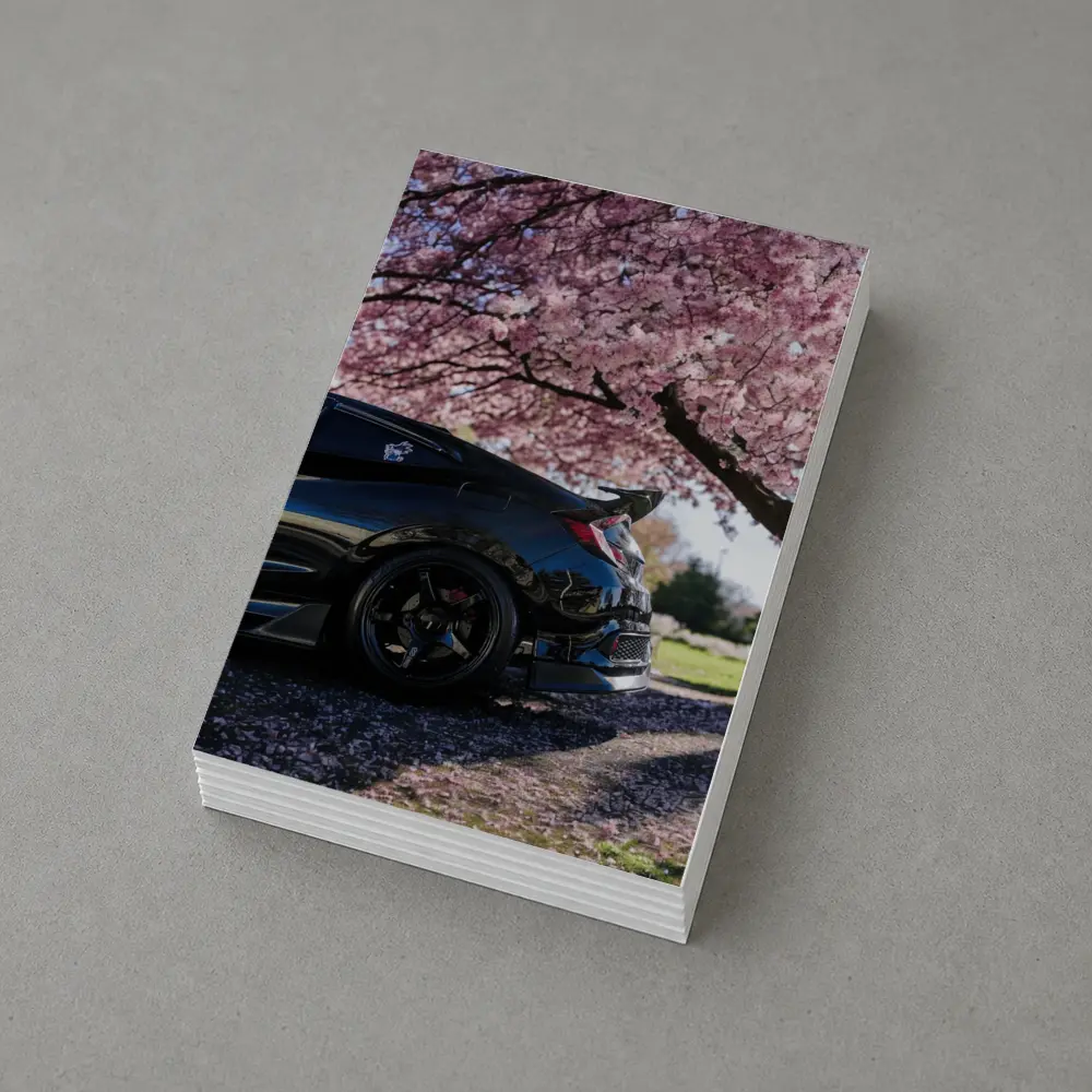Black Honda Civic Under Cherry Blossom Tree – Postcards
