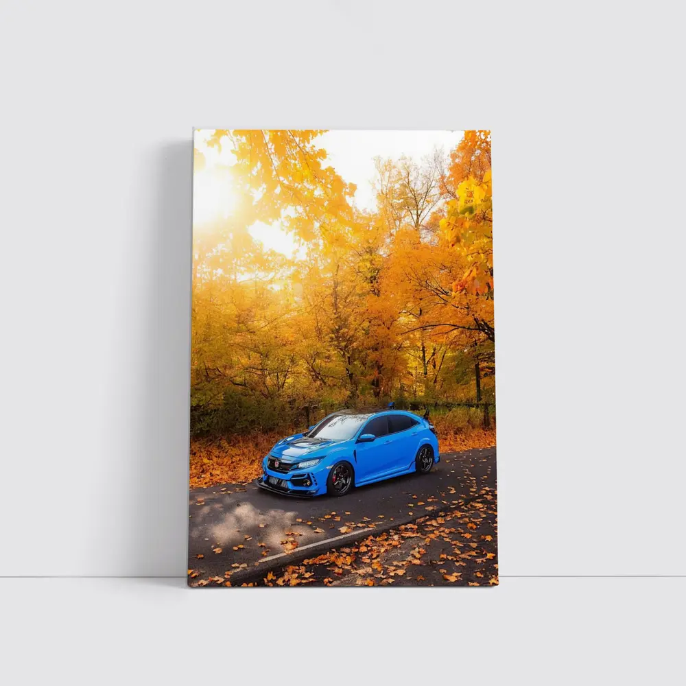 Honda Civic Blue Car Autumn Forest – Wall Art