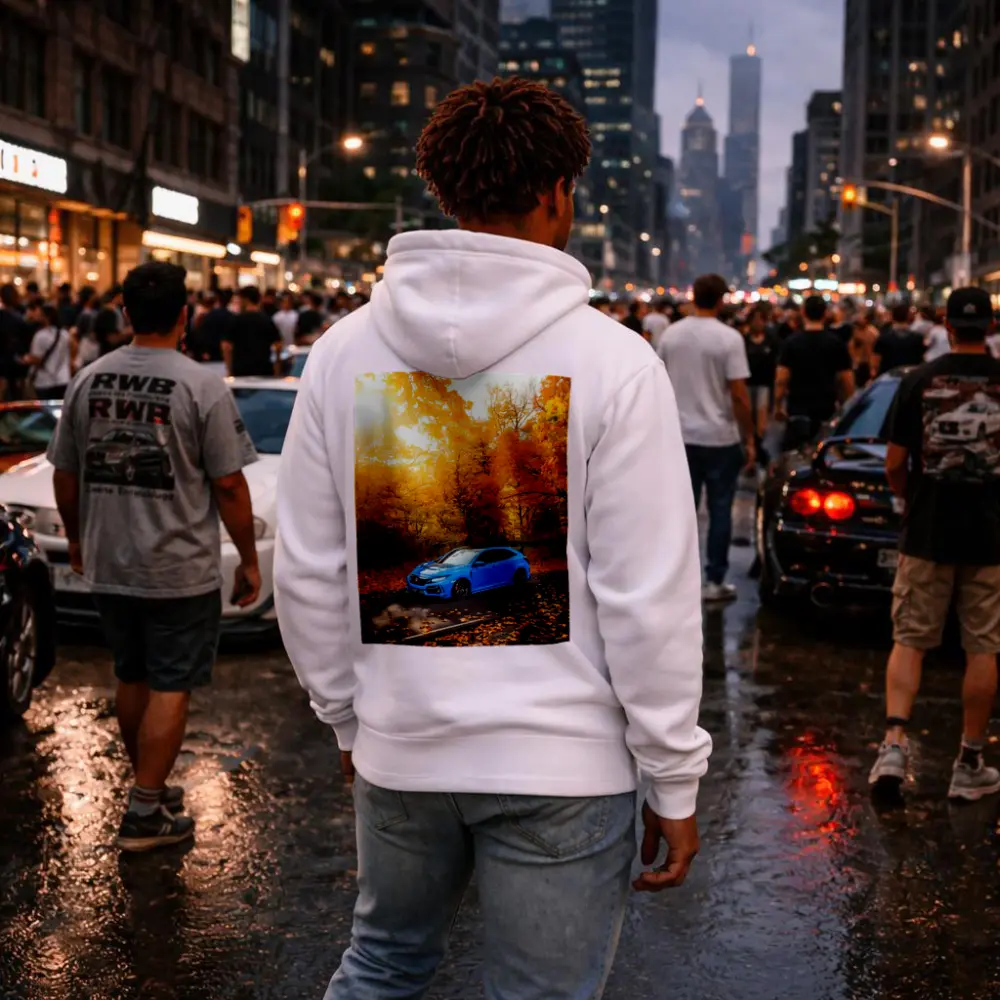 Honda Civic Blue Car Autumn Forest – Hoodies