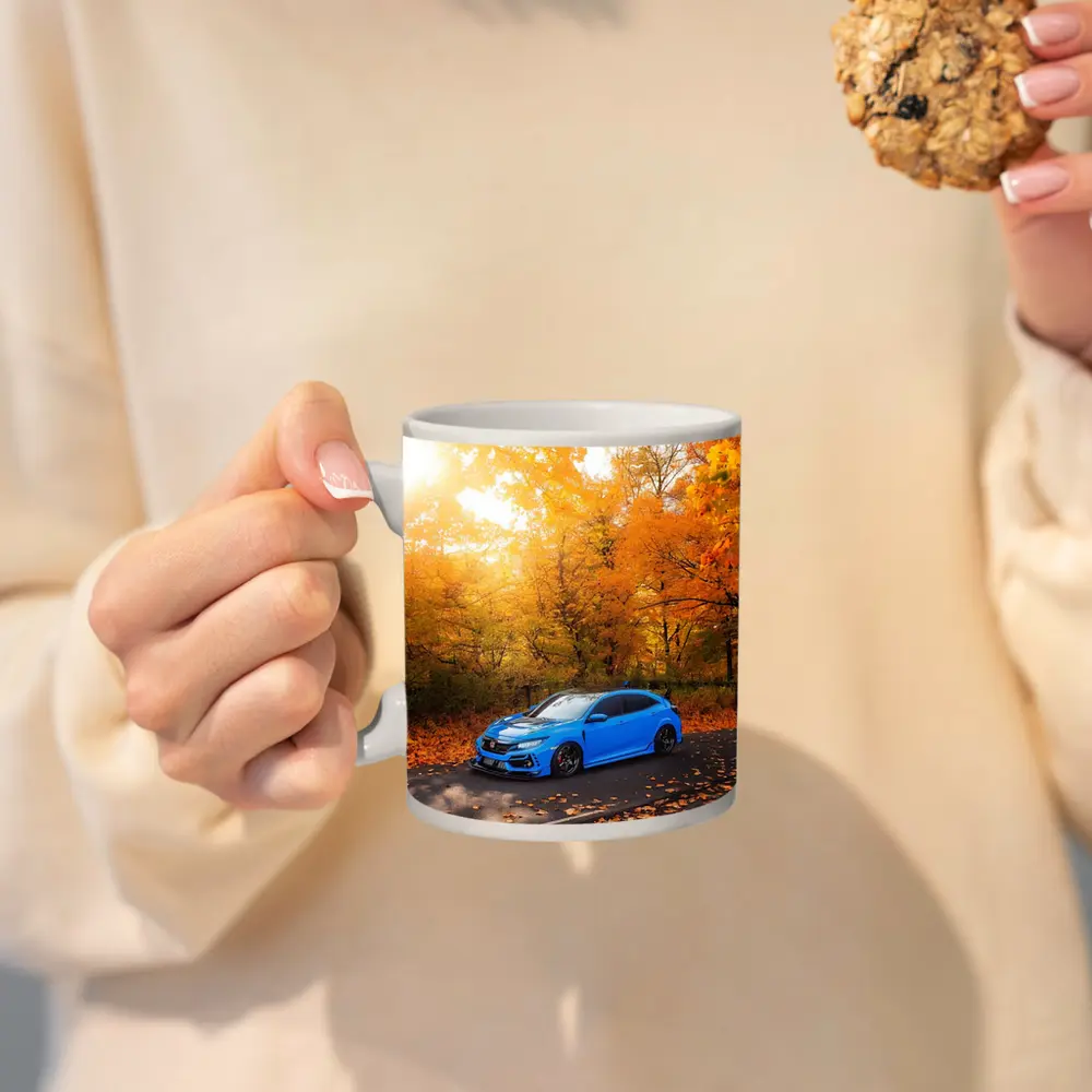 Honda Civic Blue Car Autumn Forest – Mugs