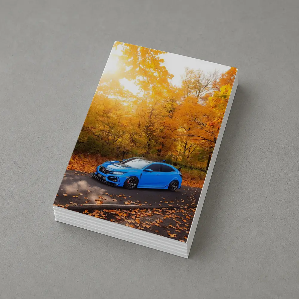 Honda Civic Blue Car Autumn Forest – Postcards
