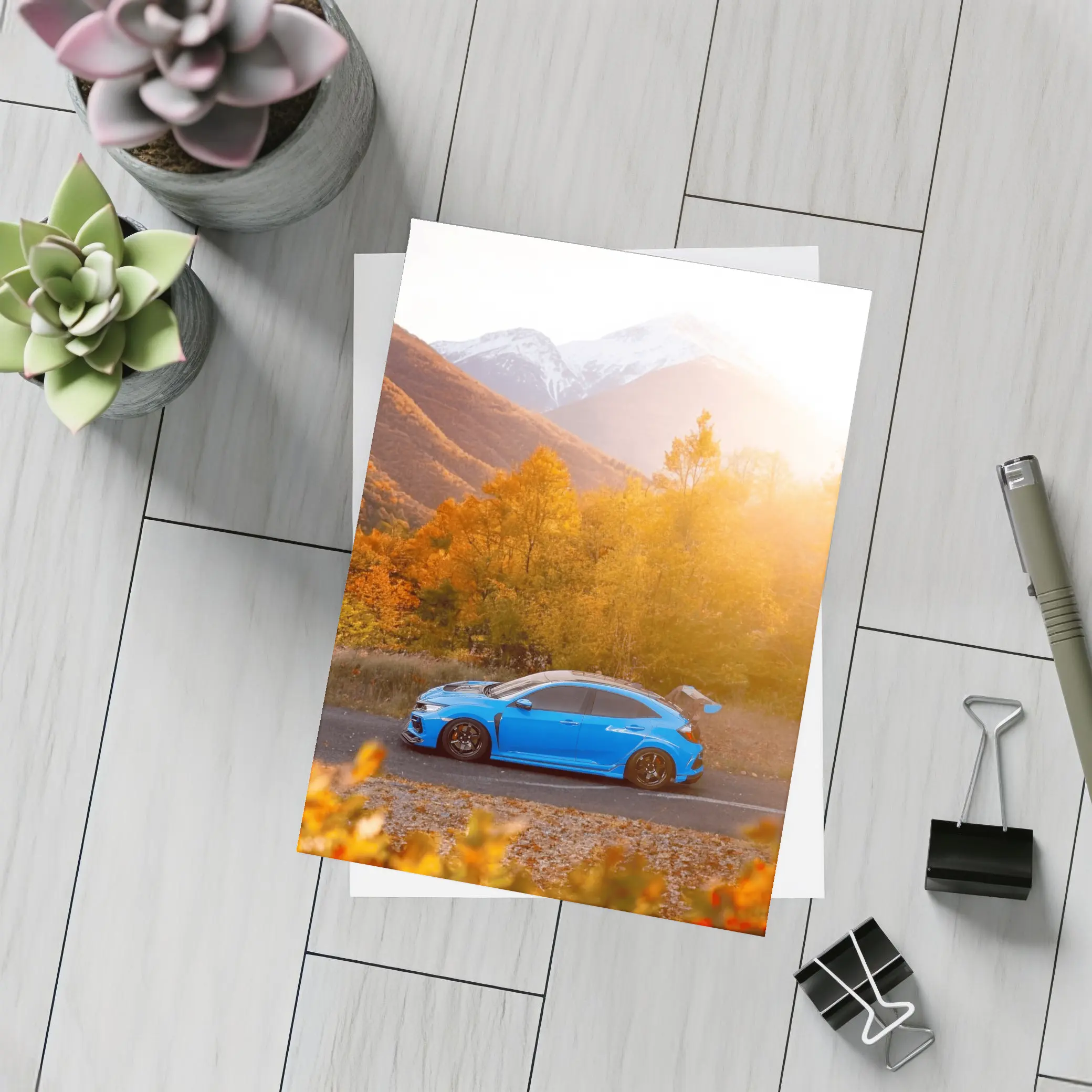 Honda Civic Type R Blue Autumn Mountains – Postcards