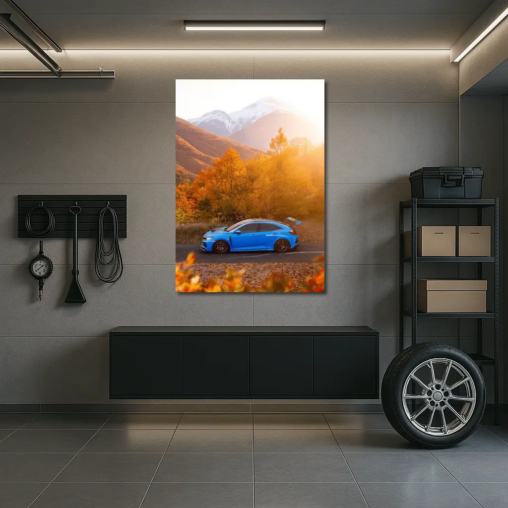 Honda Civic Type R Blue Autumn Mountains – Wall Art