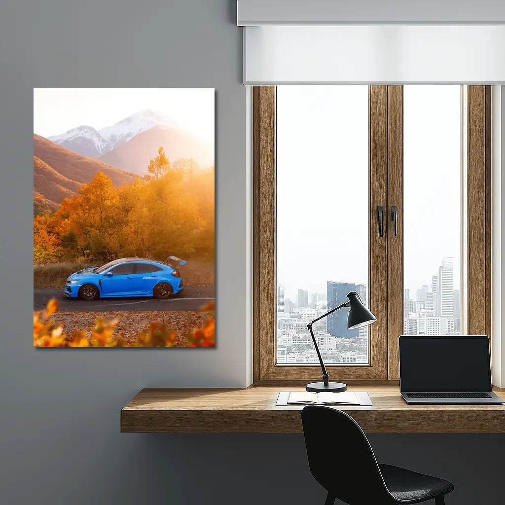 Honda Civic Type R Blue Autumn Mountains – Wall Art
