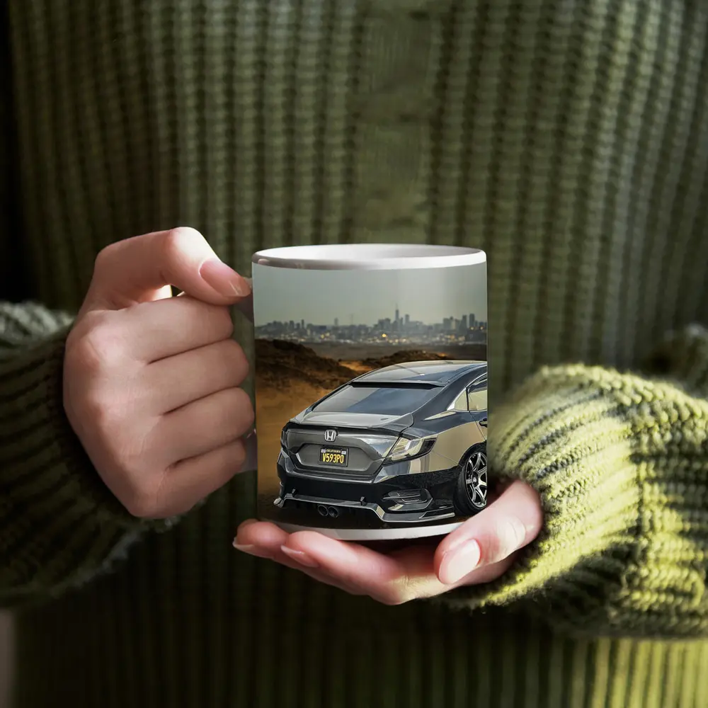 Honda Civic Slammed Build City Skyline – Mugs