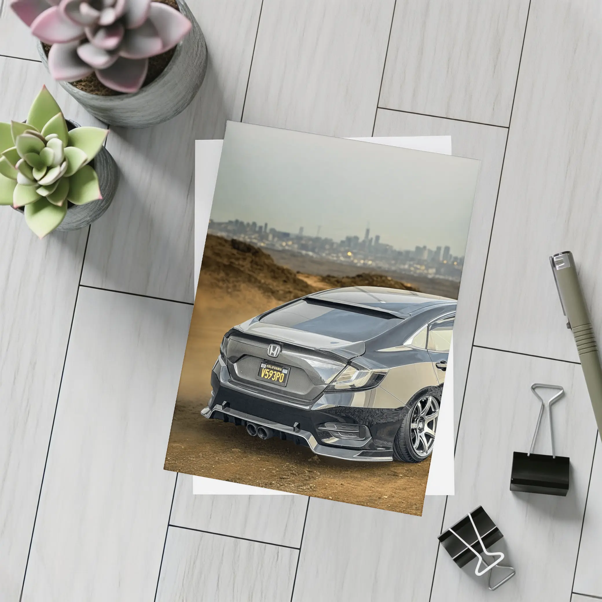 Honda Civic Slammed Build City Skyline – Postcards