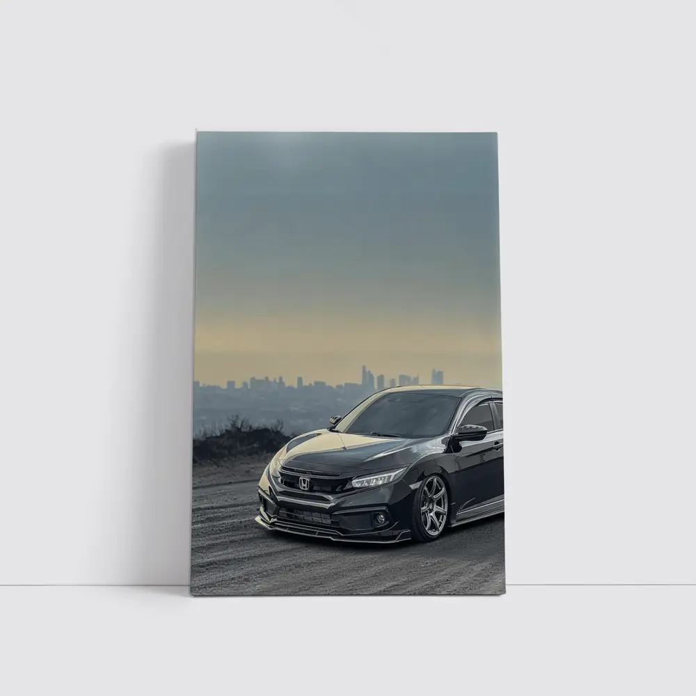 Honda Civic Black Stance City Skyline Dusk – Wall Art