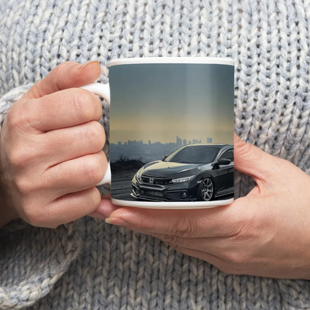 Honda Civic Black Stance City Skyline Dusk – Mugs