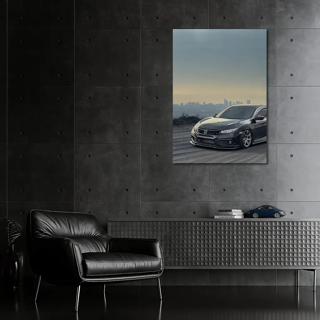 Honda Civic Black Stance City Skyline Dusk – Wall Art