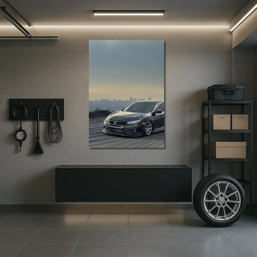 Honda Civic Black Stance City Skyline Dusk – Wall Art
