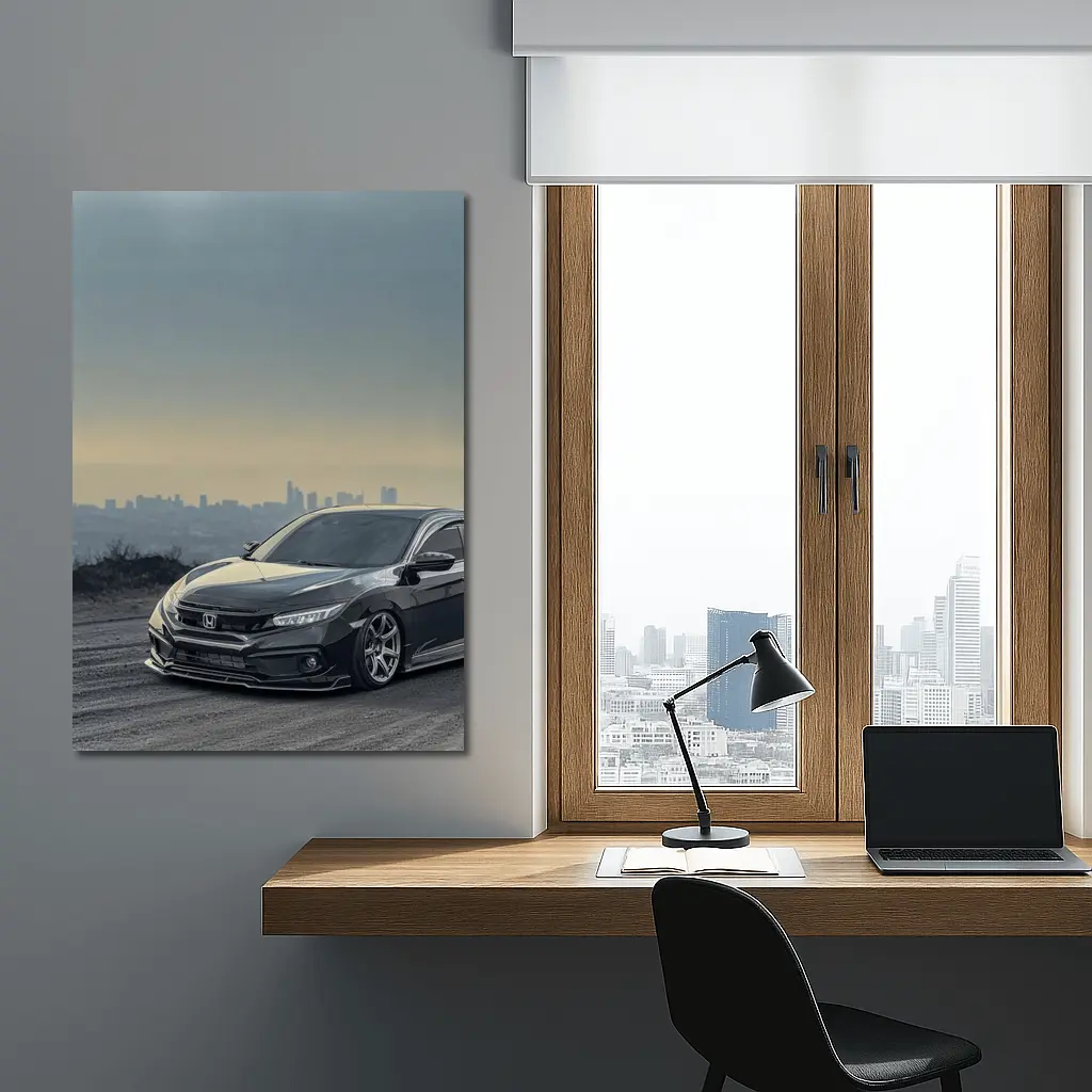 Honda Civic Black Stance City Skyline Dusk – Wall Art