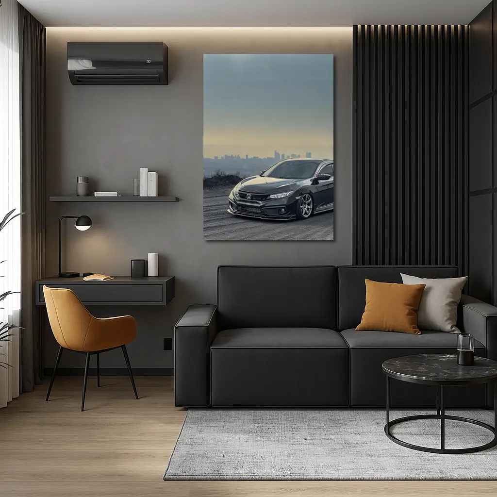 Honda Civic Black Stance City Skyline Dusk – Wall Art