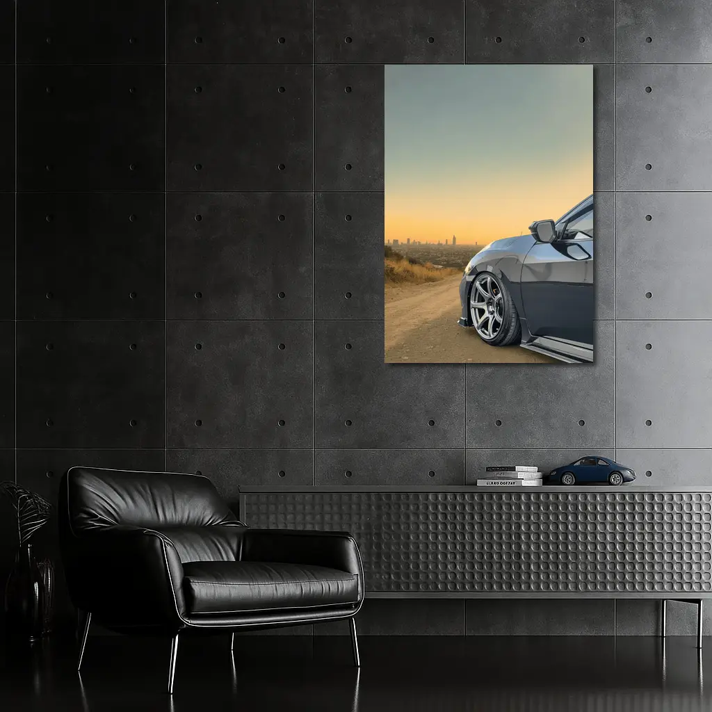 Honda Civic Grey Stance City Sunset View – Wall Art