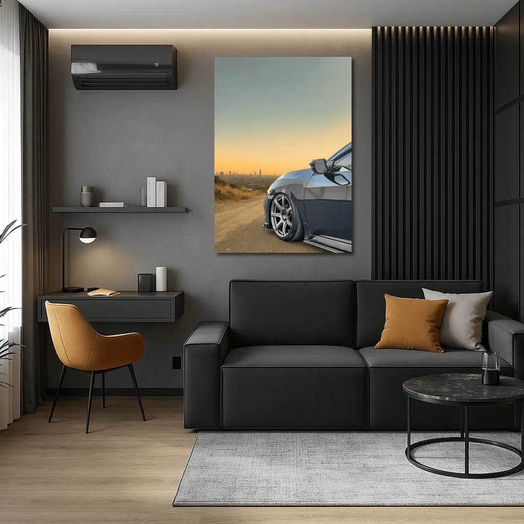Honda Civic Grey Stance City Sunset View – Wall Art