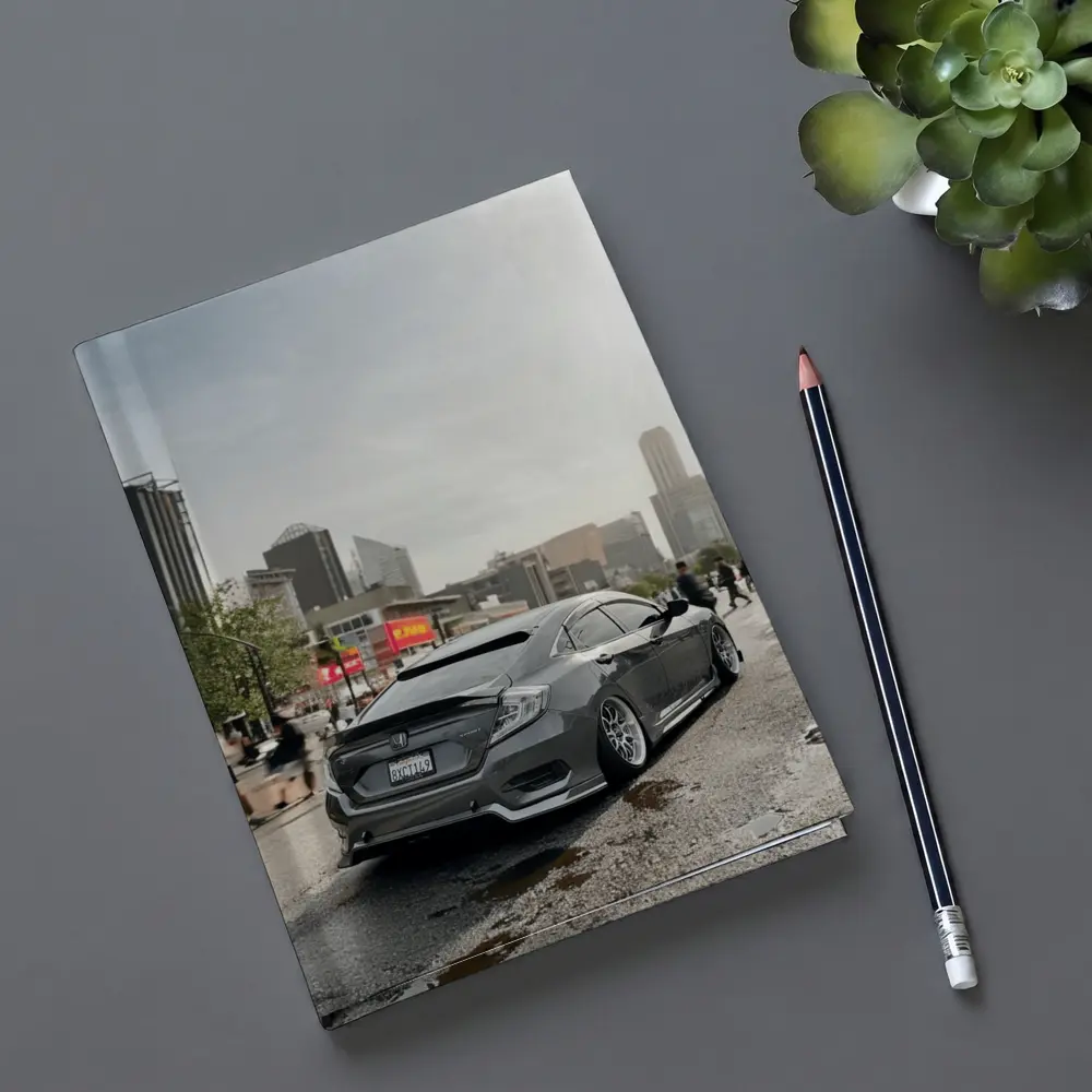 Honda Civic Grey Slammed City Street – Notebooks