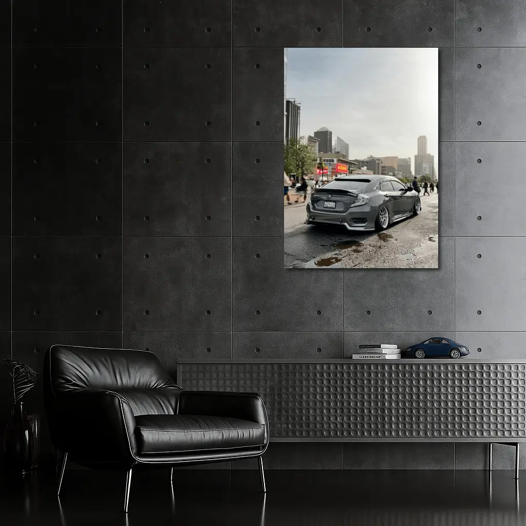 Honda Civic Grey Slammed City Street – Wall Art