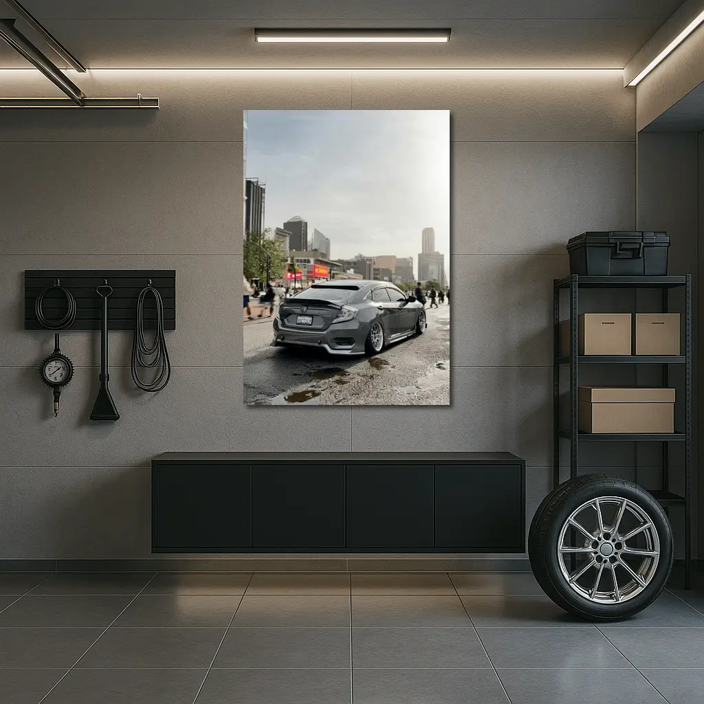 Honda Civic Grey Slammed City Street – Wall Art