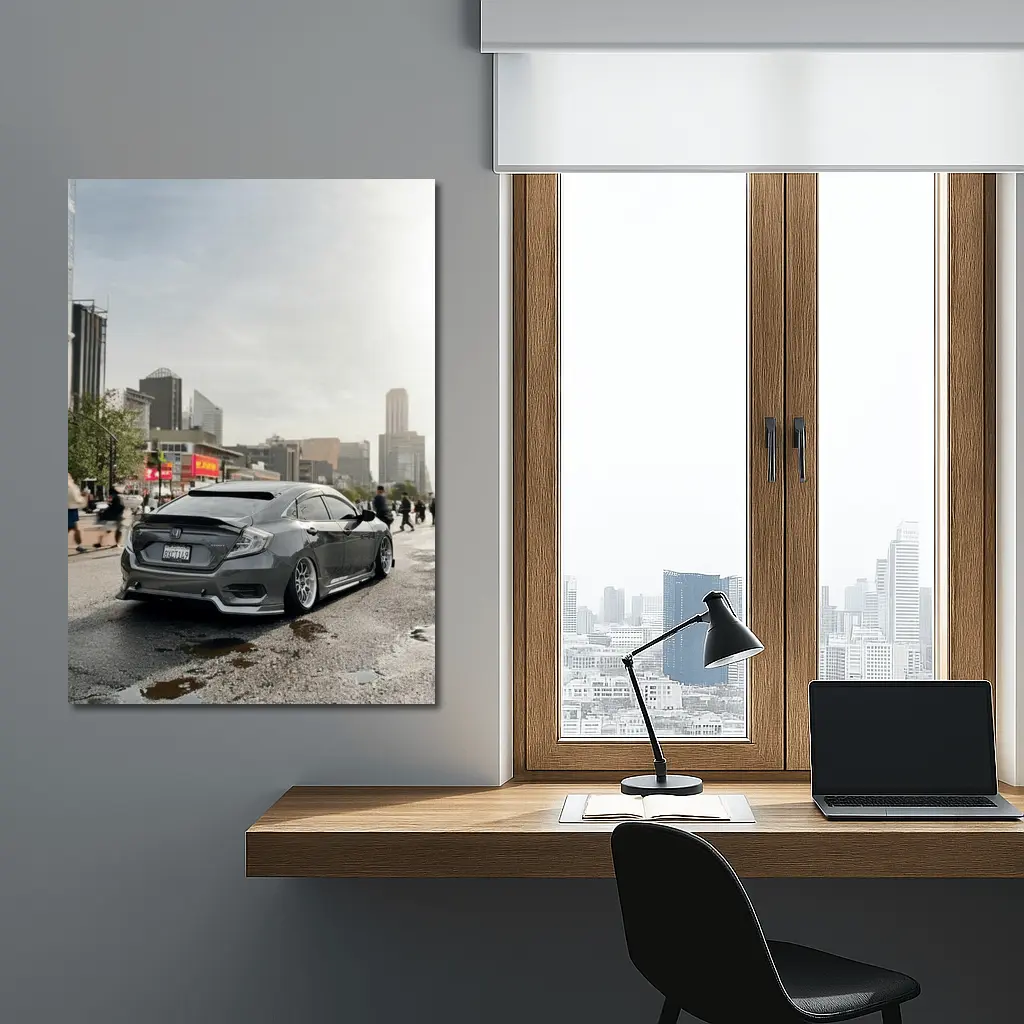 Honda Civic Grey Slammed City Street – Wall Art