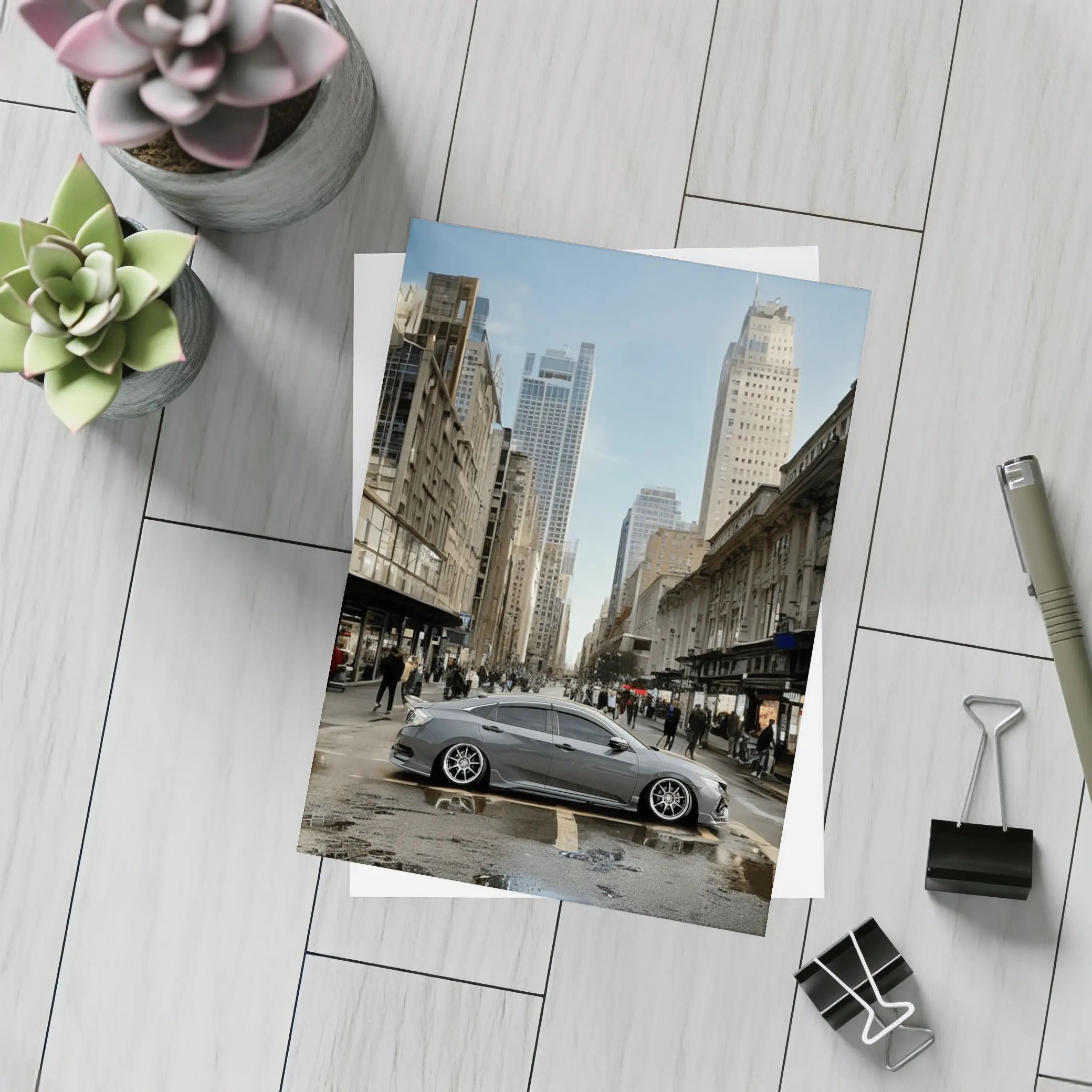 Honda Civic Grey Car City Street – Postcards