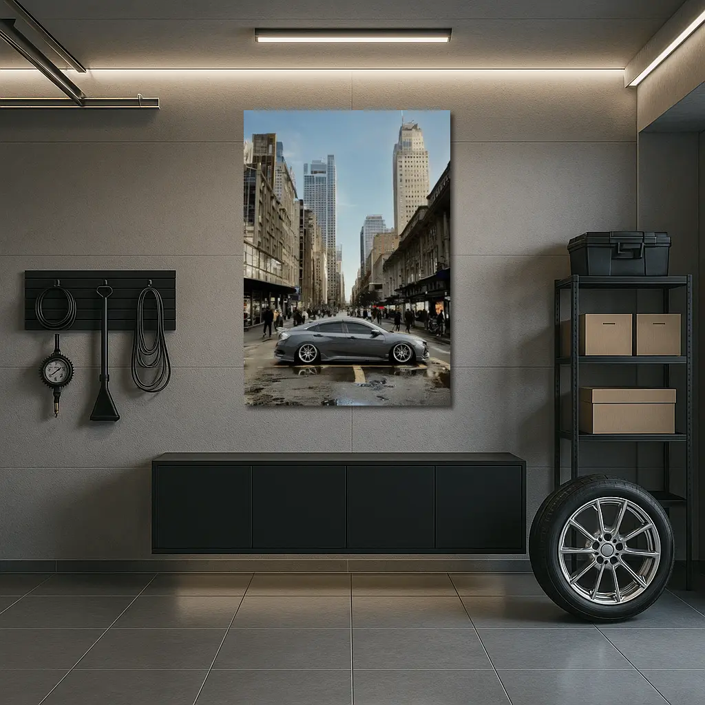 Honda Civic Grey Car City Street – Wall Art