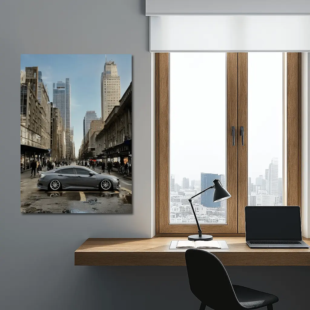 Honda Civic Grey Car City Street – Wall Art