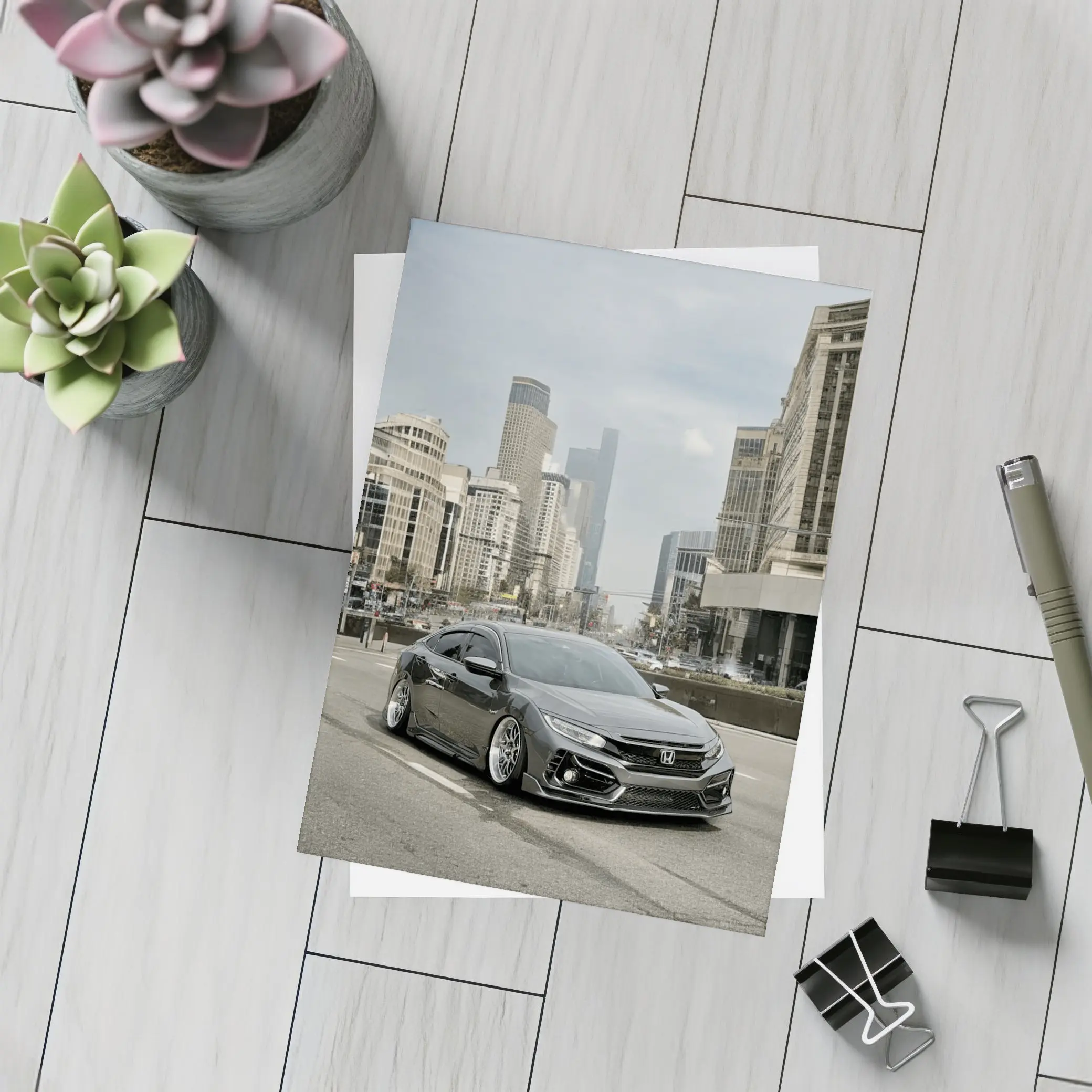 Honda Civic Stance City Street Urban Scene – Postcards