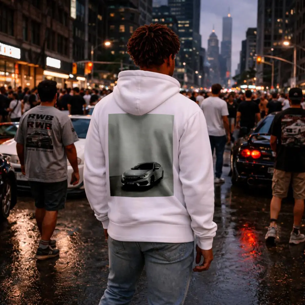Honda Civic Silver Car White Studio Background – Hoodies