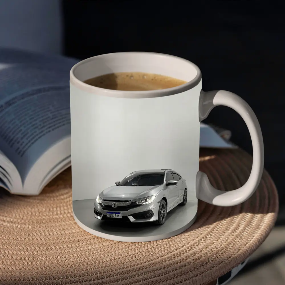 Honda Civic Silver Car White Studio Background – Mugs