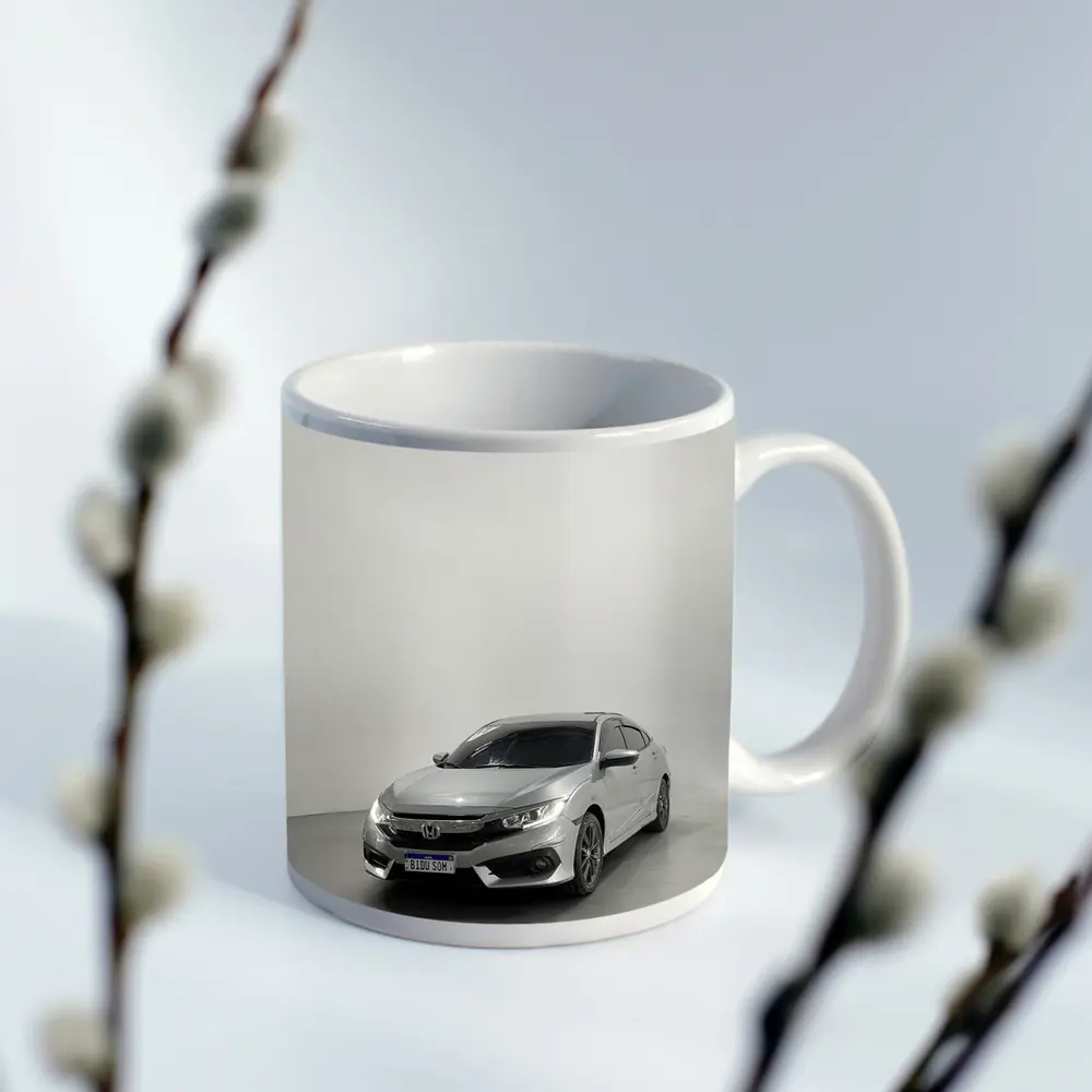 Honda Civic Silver Car White Studio Background – Mugs