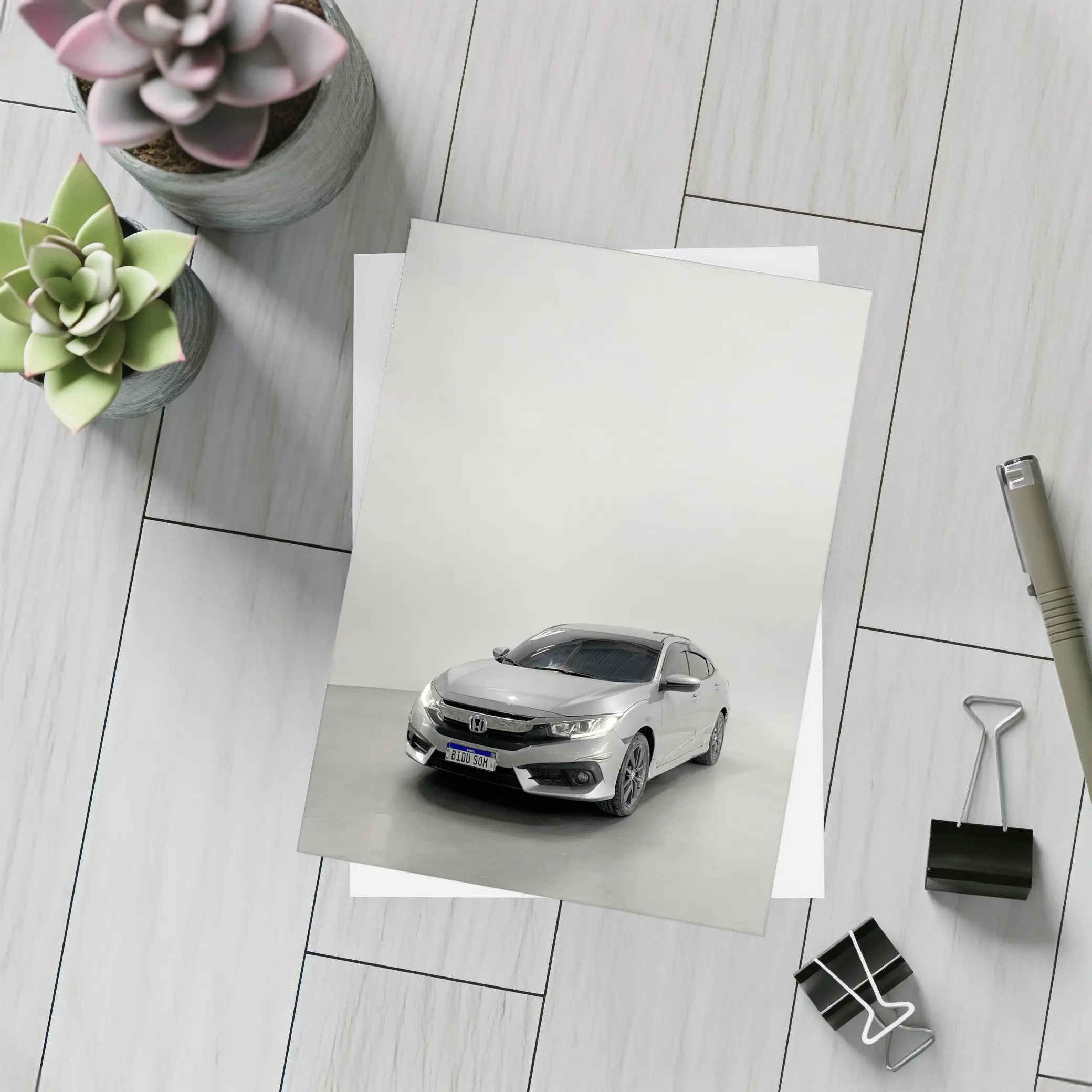 Honda Civic Silver Car White Studio Background – Postcards