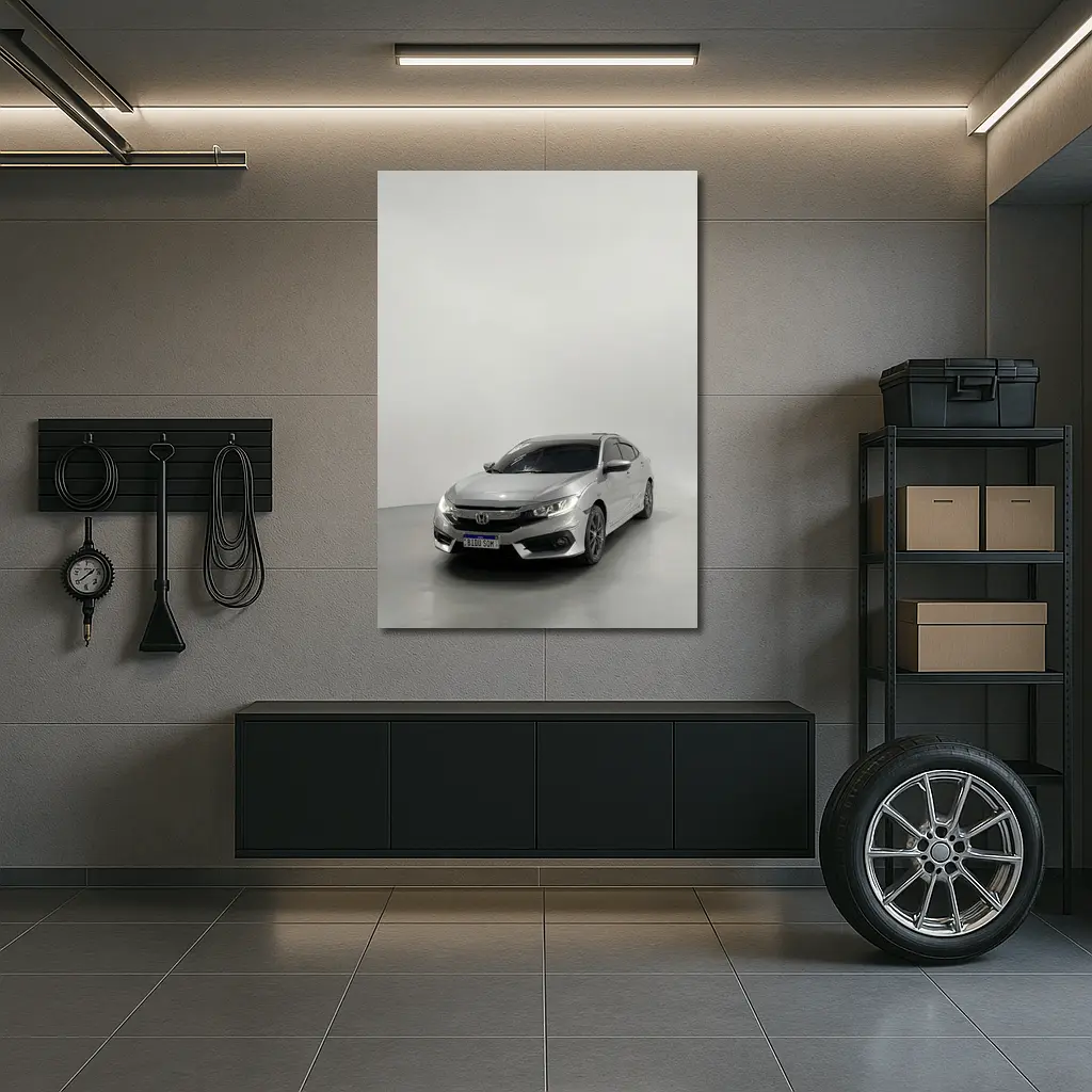Honda Civic Silver Car White Studio Background – Wall Art