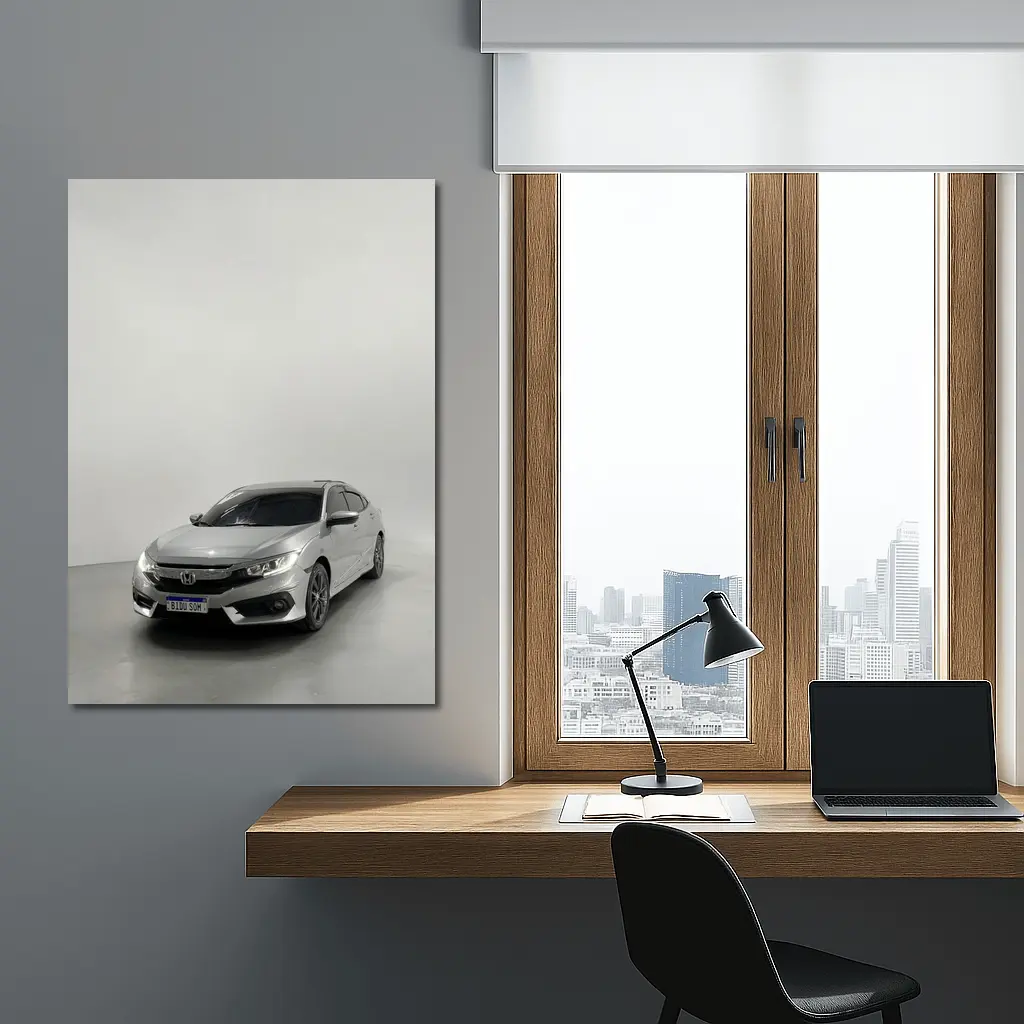 Honda Civic Silver Car White Studio Background – Wall Art