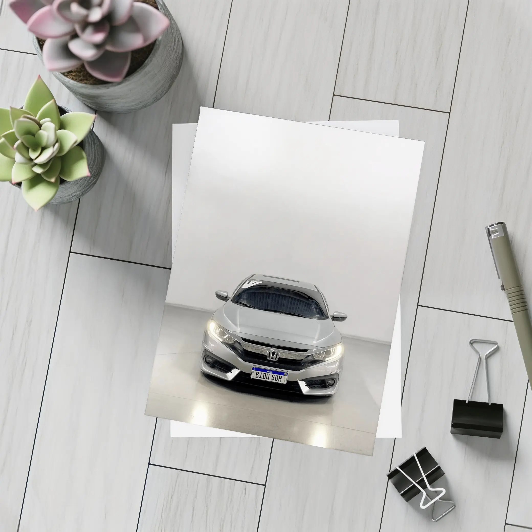 Honda Civic Silver Front View White Background – Postcards