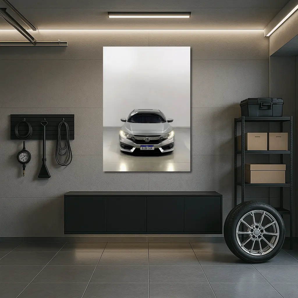 Honda Civic Silver Front View White Background – Wall Art