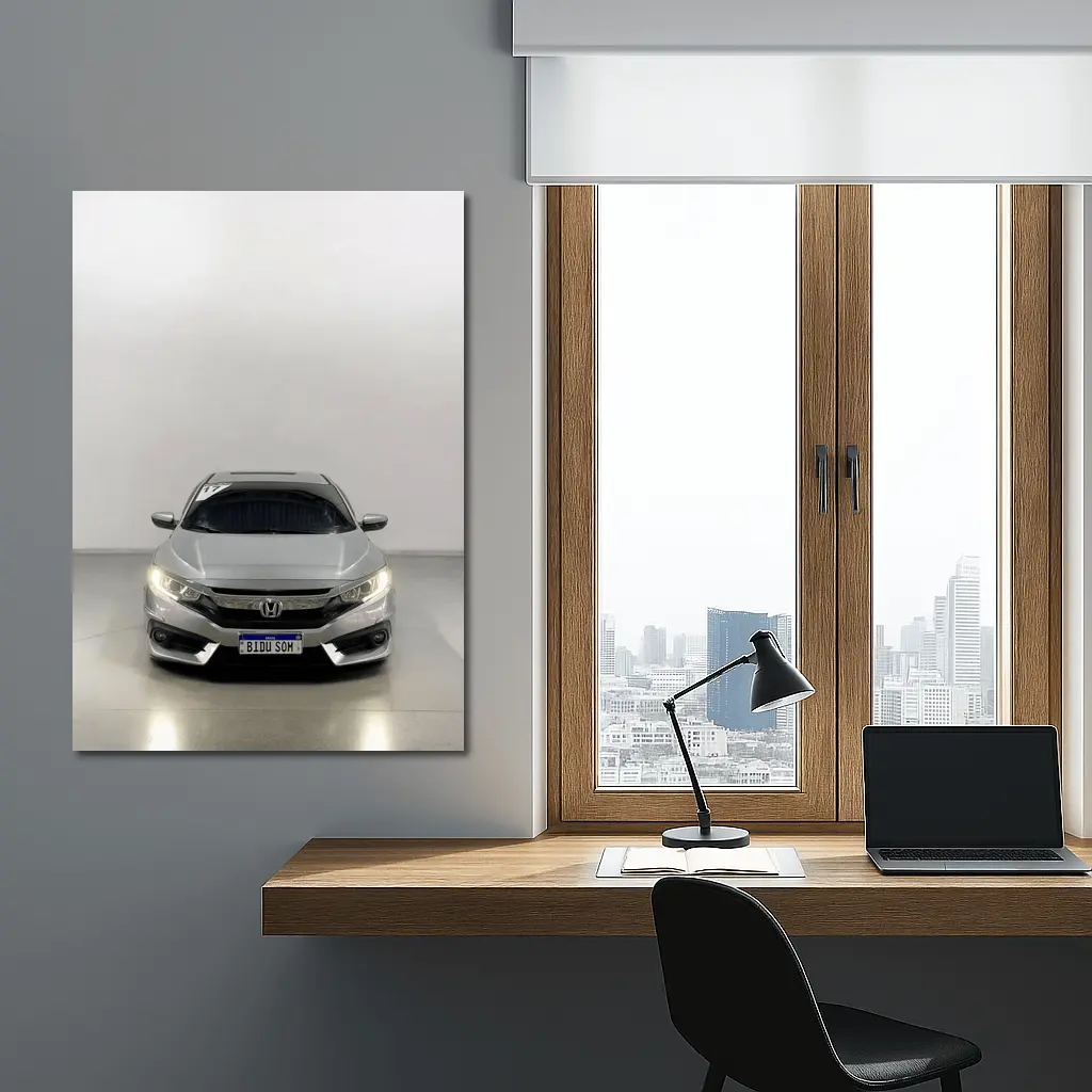 Honda Civic Silver Front View White Background – Wall Art