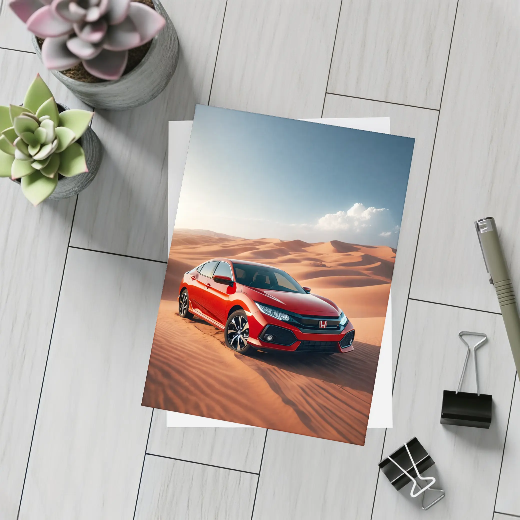Honda Civic Red Car Desert Dunes – Postcards