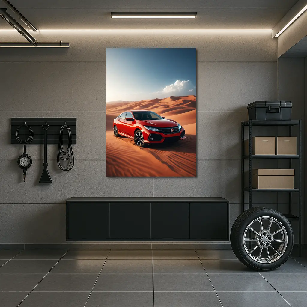 Honda Civic Red Car Desert Dunes – Wall Art