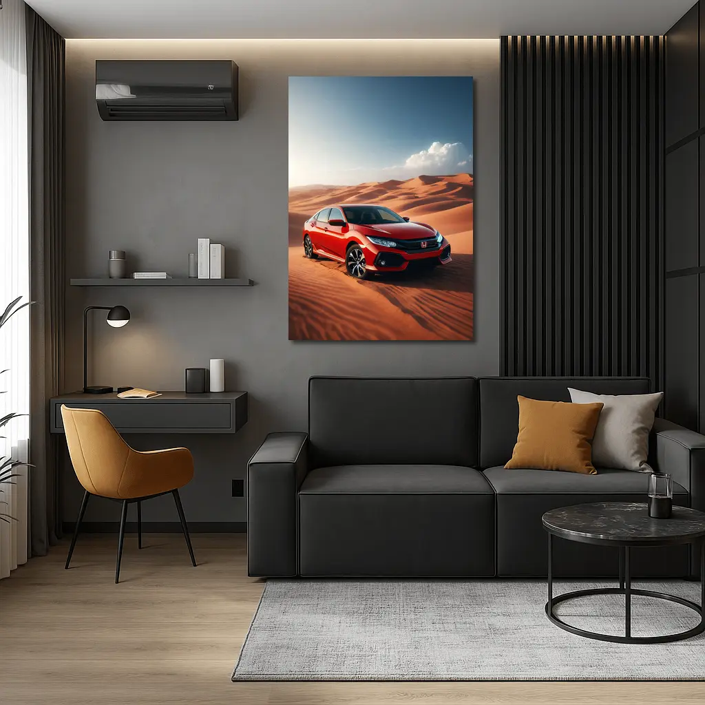 Honda Civic Red Car Desert Dunes – Wall Art