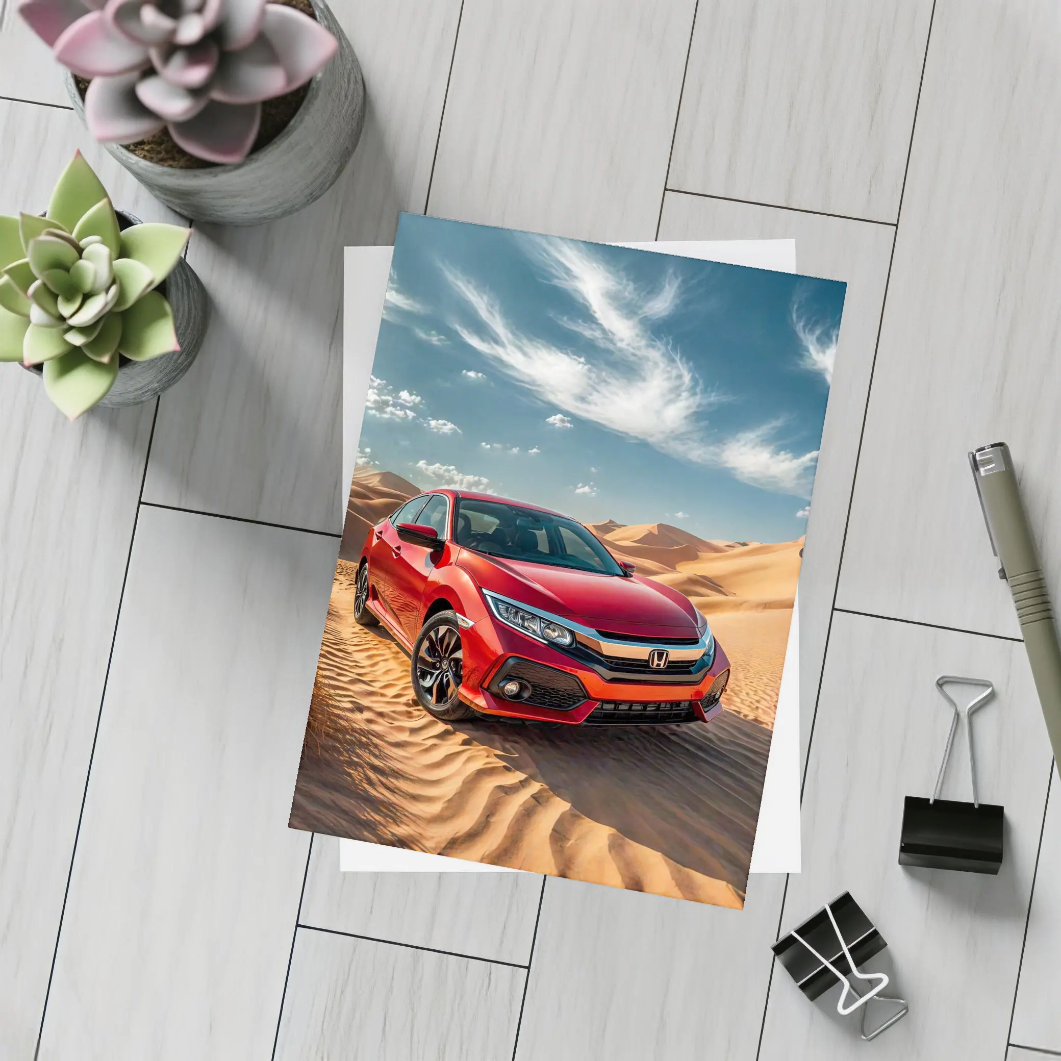 Honda Civic Red Car Desert Sand Dunes – Postcards