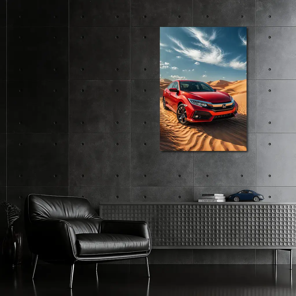 Honda Civic Red Car Desert Sand Dunes – Wall Art