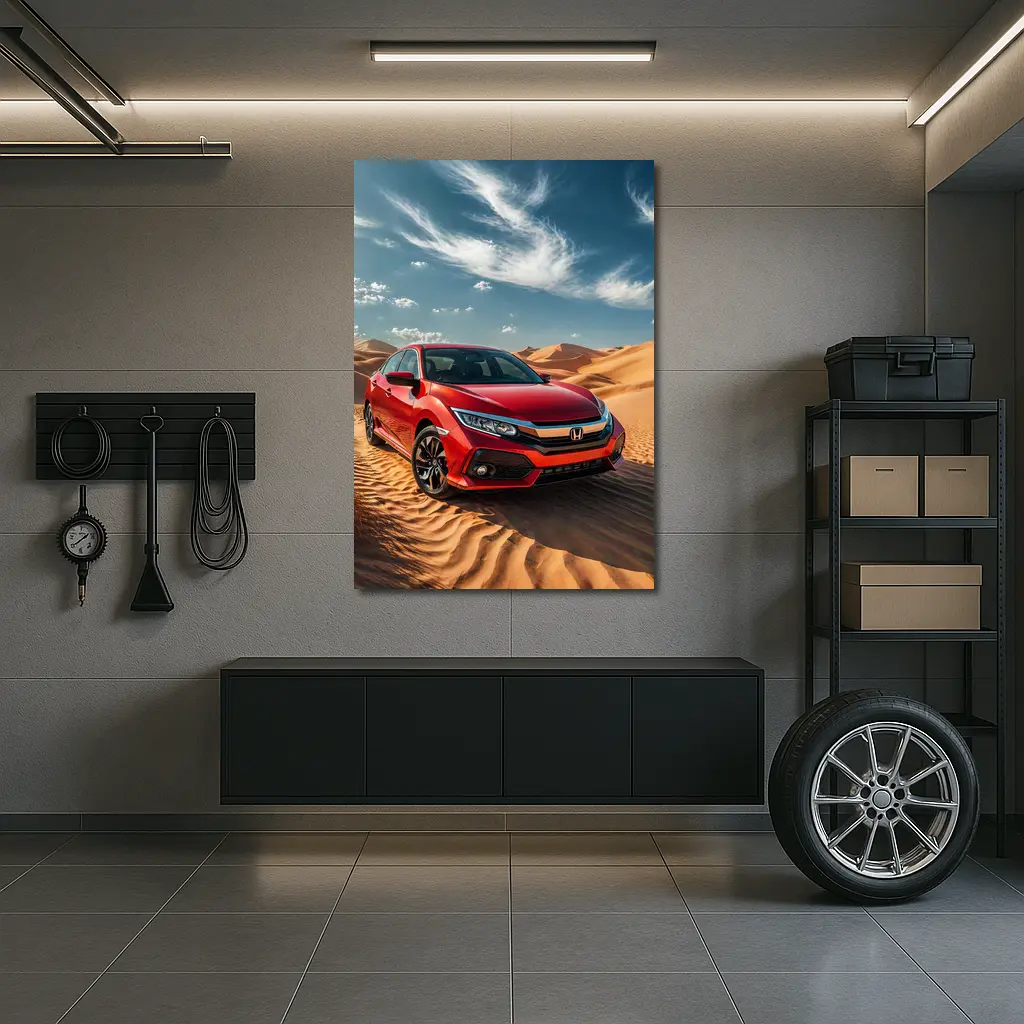 Honda Civic Red Car Desert Sand Dunes – Wall Art
