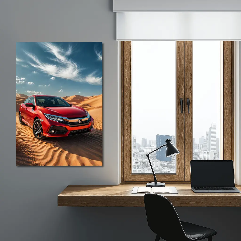 Honda Civic Red Car Desert Sand Dunes – Wall Art