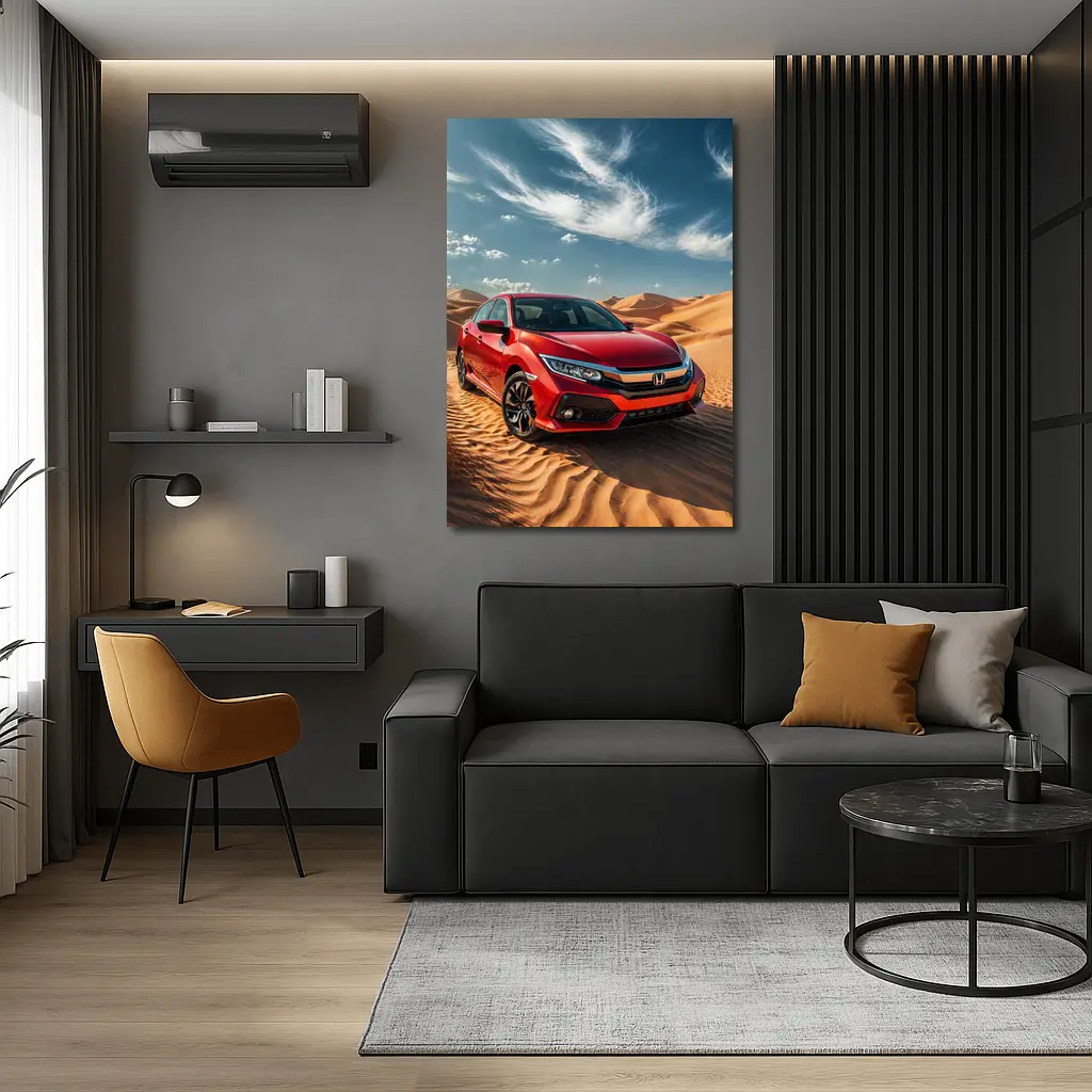 Honda Civic Red Car Desert Sand Dunes – Wall Art