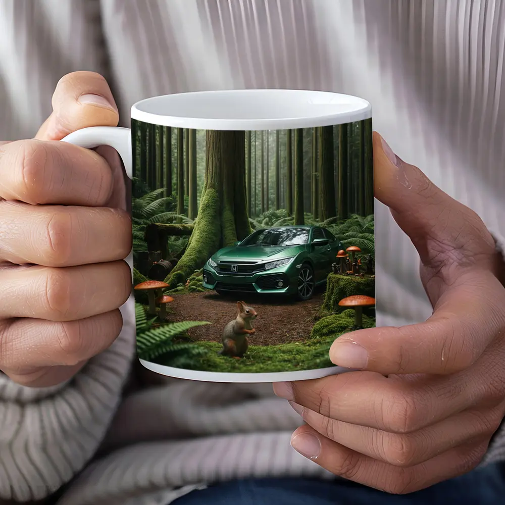 Honda Civic Green Forest Squirrel Scene – Mugs