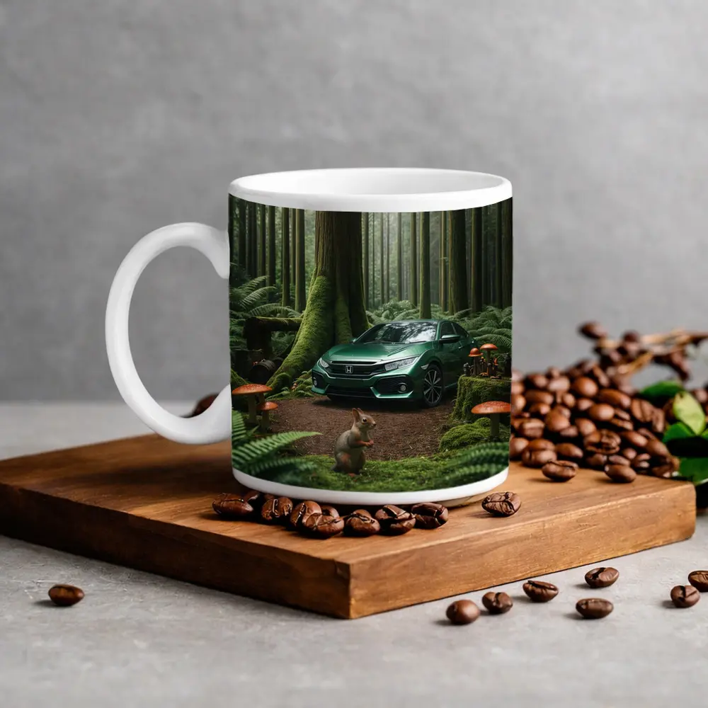 Honda Civic Green Forest Squirrel Scene – Mugs