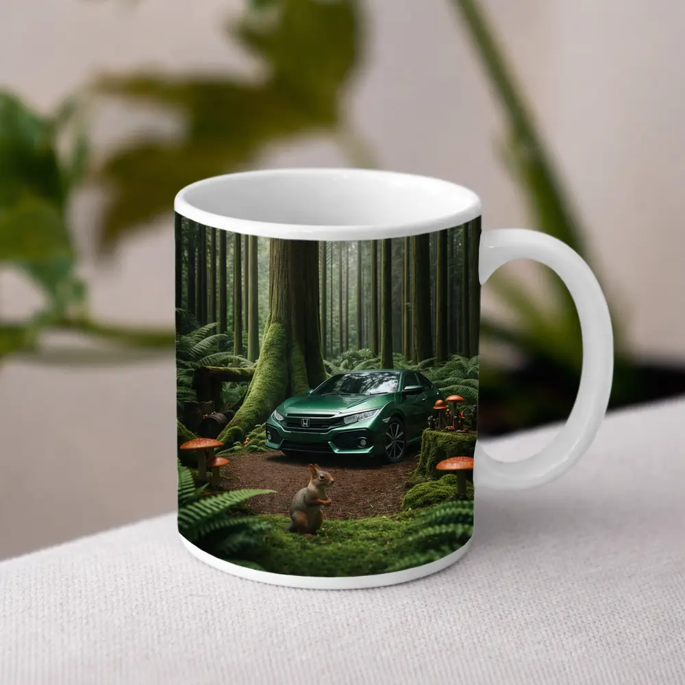 Honda Civic Green Forest Squirrel Scene – Mugs