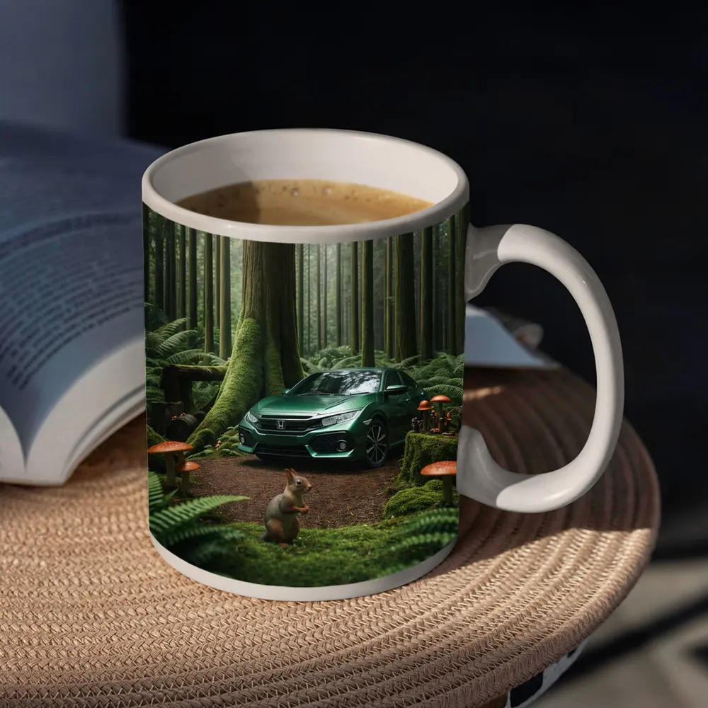 Honda Civic Green Forest Squirrel Scene – Mugs