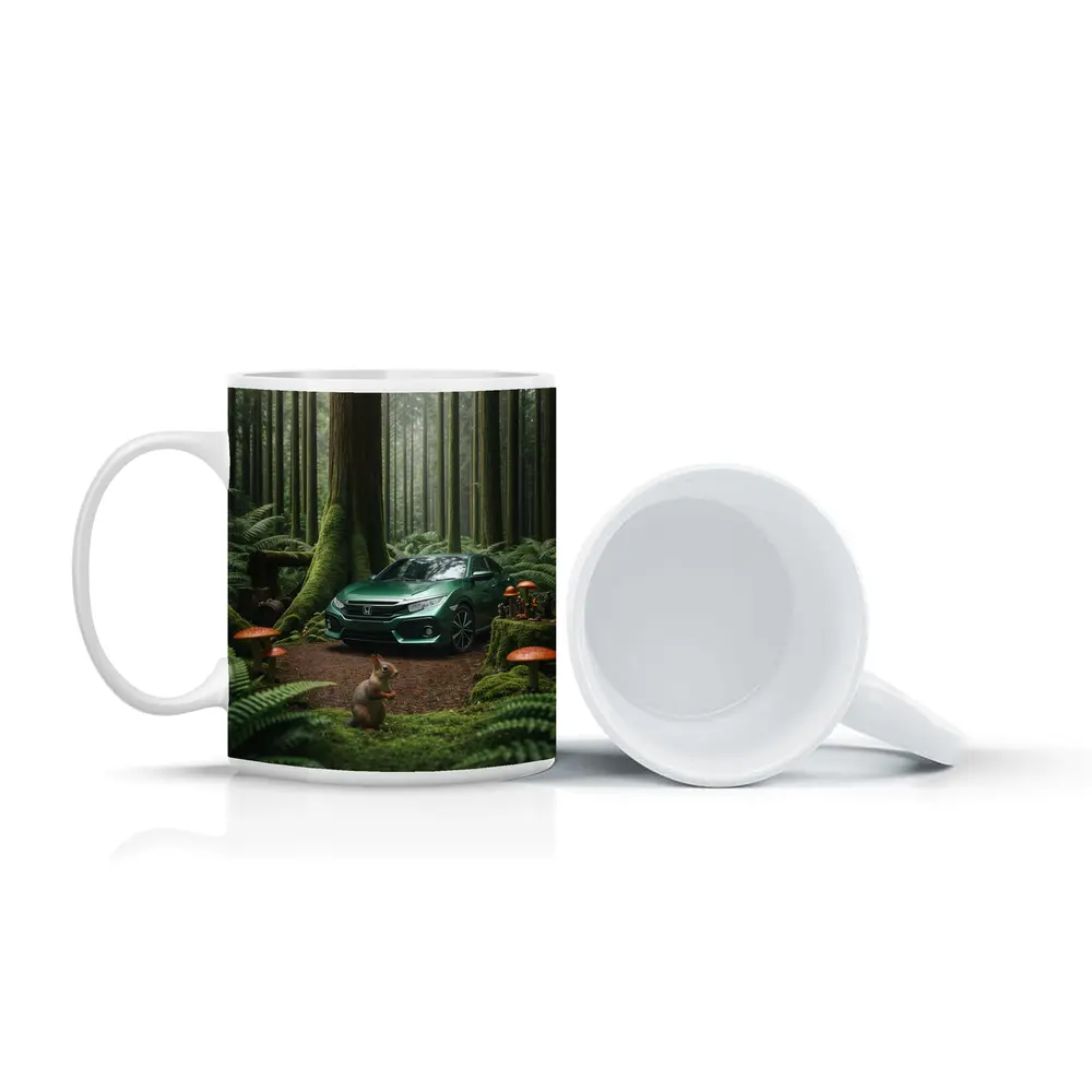 Honda Civic Green Forest Squirrel Scene – Mugs