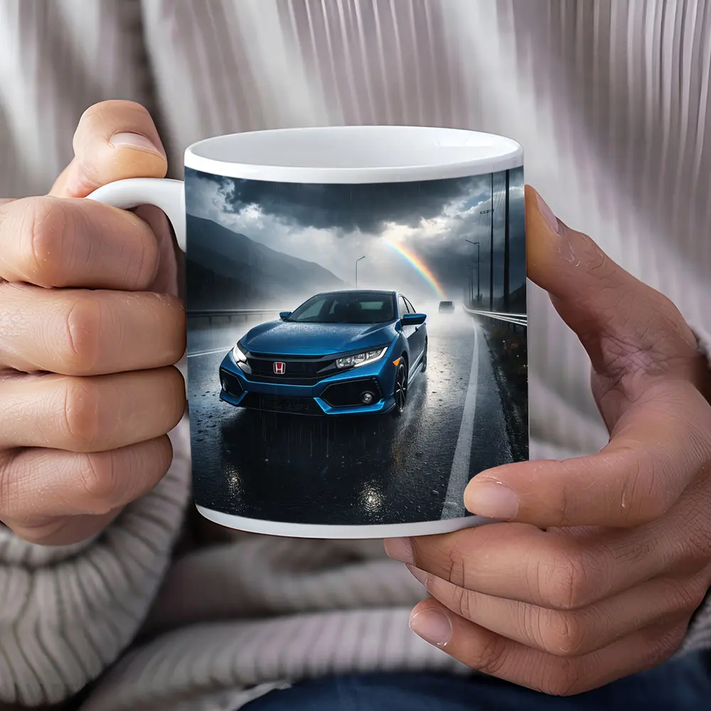 Honda Civic Blue Rain Stormy Road Drive – Mugs